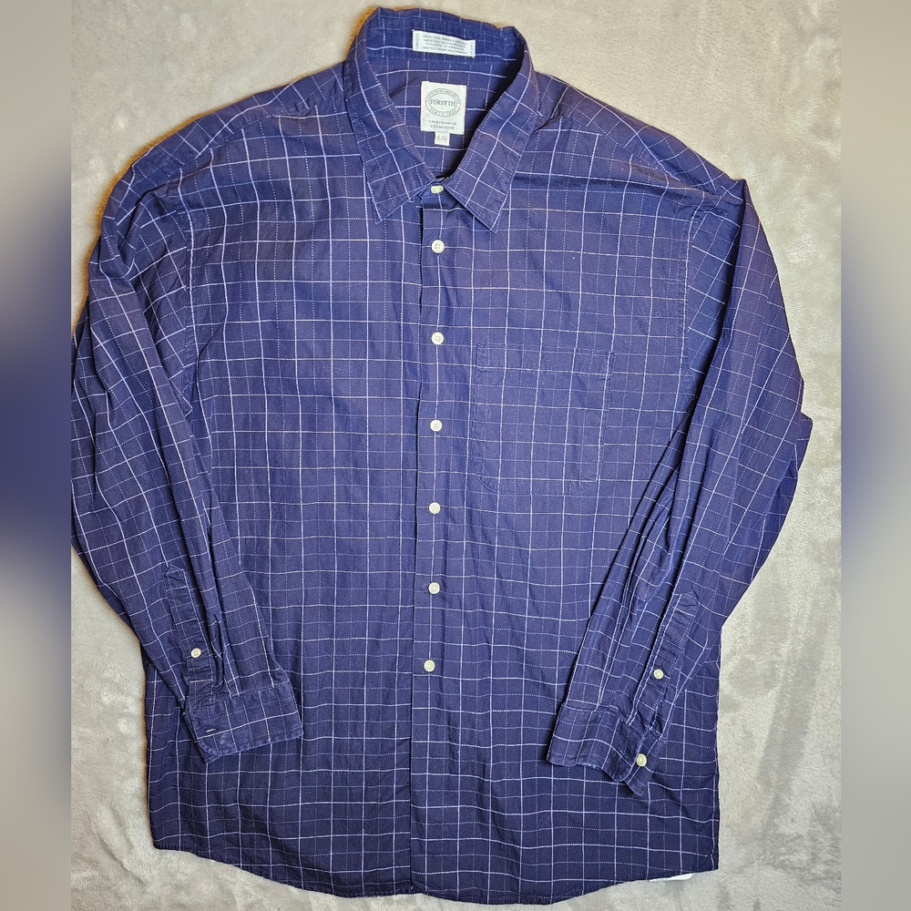 Forsyth Men's Button up Blue Gingham Plaid Shirtmaker Cotton‎ Shirt XL.